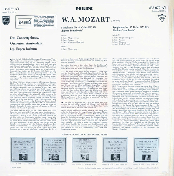 Album herunterladen Wolfgang Amadeus Mozart, ConcertgebouwOrchester Amsterdam, Eugen Jochum - Jupiter Symphonie Haffner Symphonie