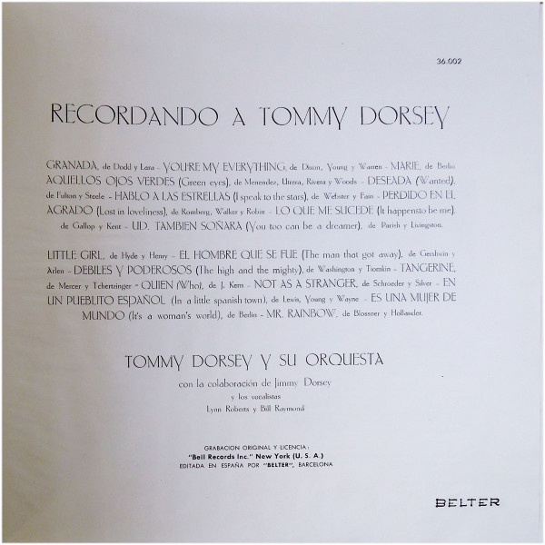 télécharger l'album Tommy Dorsey - Recordando A Tommy Dorsey