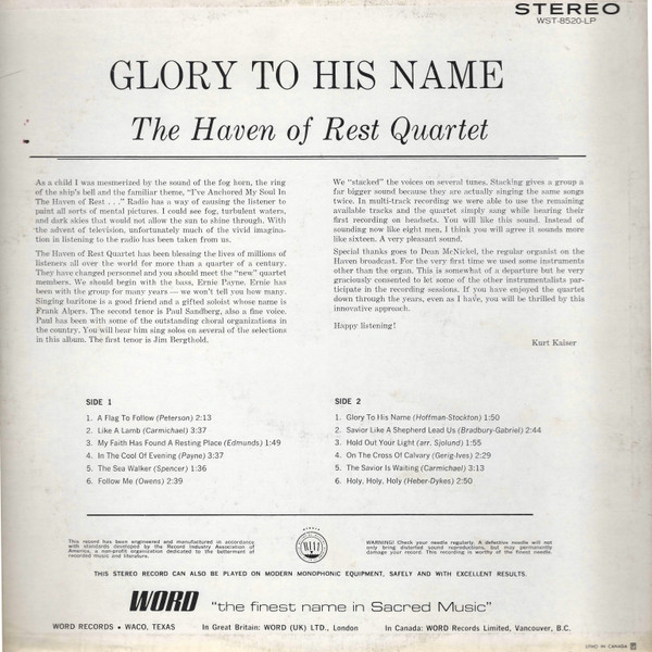 Album herunterladen The Haven Of Rest Quartet - Glory To His Name
