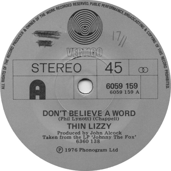 Thin Lizzy - Don't Believe A Word | Releases | Discogs