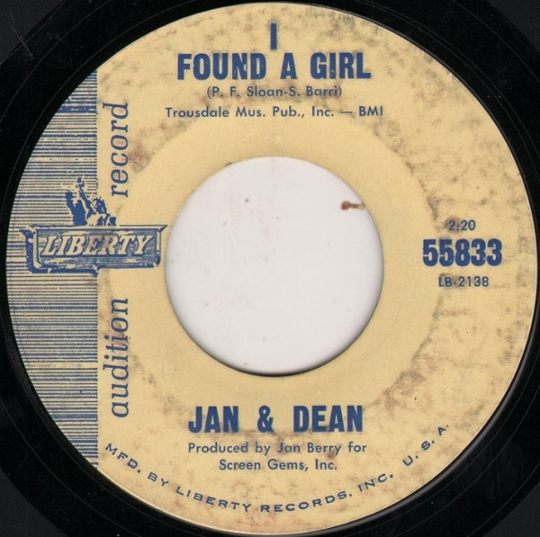 Jan & Dean – I Found A Girl (1965, Vinyl) - Discogs