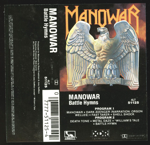 Manowar – Battle Hymns (1982, White, Cassette) - Discogs