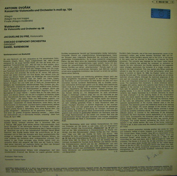 baixar álbum Dvořák Jacqueline du Pré Chicago Symphony Orchestra Daniel Barenboim - Cellokonzert Op 104 Waldesruhe Op 68