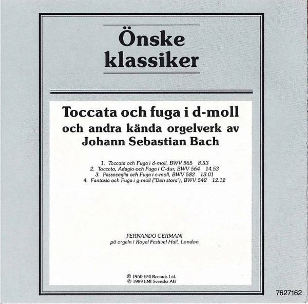 baixar álbum Johann Sebastian Bach, Fernando Germani - Toccata Och Fuga I D moll