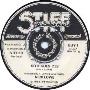 Nick Lowe – So It Goes (1976, Push Out Centre, Vinyl) - Discogs