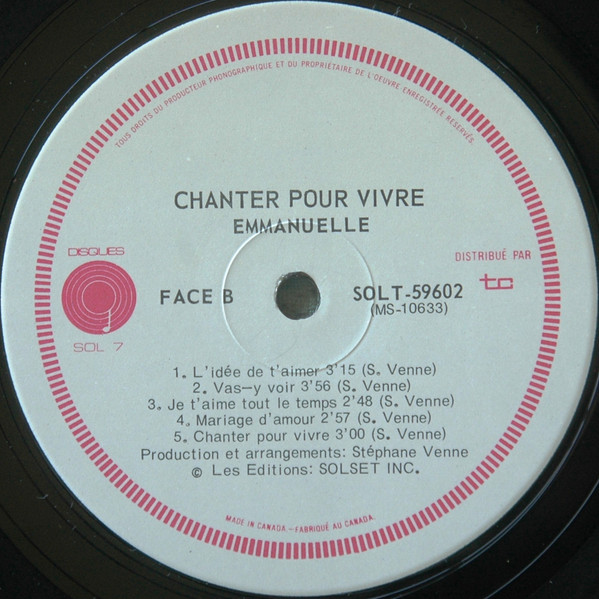 Emmanuëlle - Chanter Pour Vivre | Disques Sol 7 (SOLT-59602) - 4