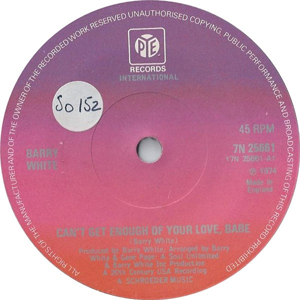 Barry White Cant Get Enough Of Your Love Babe 1974 Solid Centre Vinyl Discogs