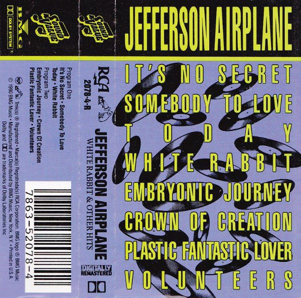 Jefferson Airplane – White Rabbit & Other Hits (1990, Cassette