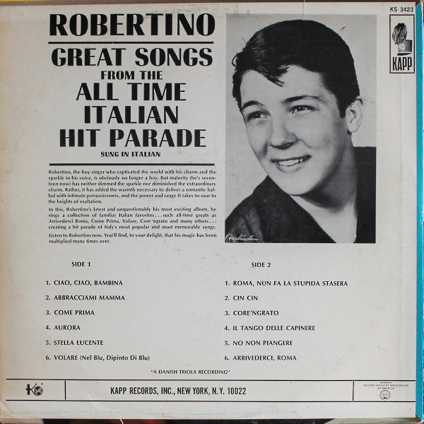 Album herunterladen Robertino - Great Songs From The All Time Italian Hit Parade Sung In Italian