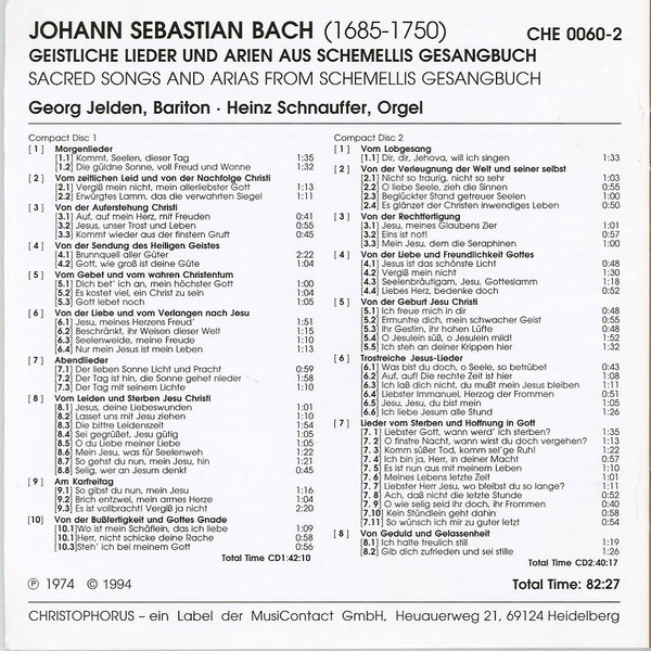 ladda ner album Johann Sebastian Bach, Georg Jelden, Heinz Schnauffer - Geistliche Lieder Und Arien Aus Sacred Songs And Arias From Schemellis Gesangsbuch