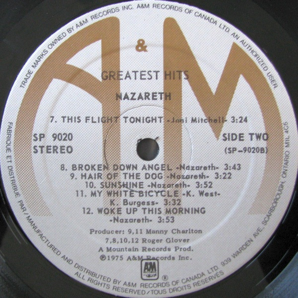 Nazareth - Greatest Hits | A&M Records (SP-9020) - 4