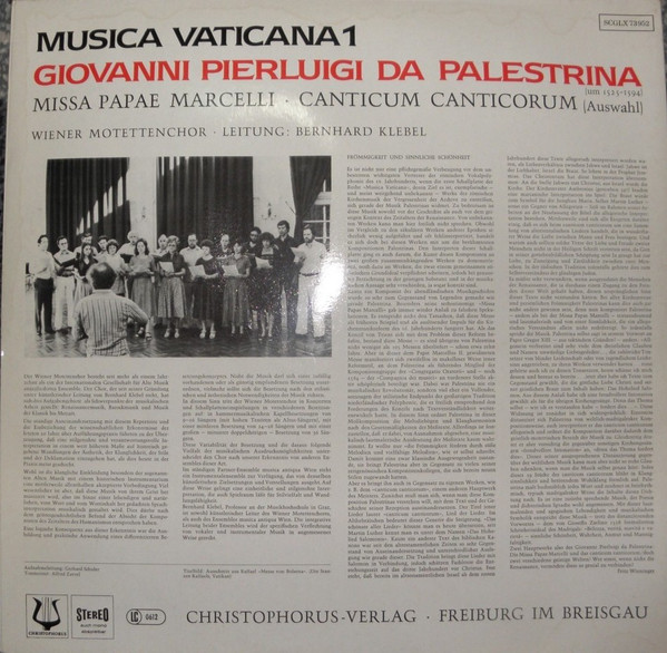 descargar álbum Giovanni Pierluigi da Palestrina, Wiener Motettenchor, Bernhard Klebel - Musica Vaticana 1