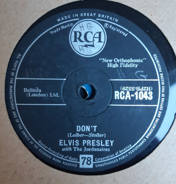 Elvis Presley With The Jordanaires – Don't (1958, Indianapolis