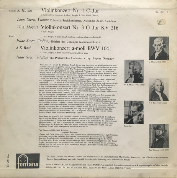 last ned album Bach, Haydn, Mozart, Isaac Stern - Violinkonzert A Moll Violinkonzert Nr1 C Dur Violinkonzert Nr 3 KV 216