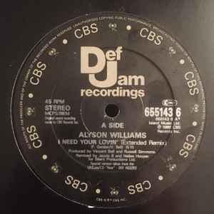 Alyson Williams – I Need Your Lovin' (1989, Generic Die Cut