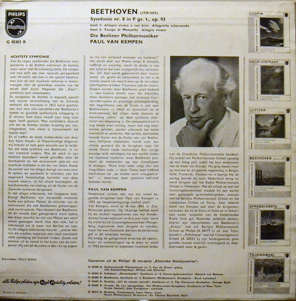 télécharger l'album Beethoven , Paul van Kempen, Die Berliner Philharmoniker - Symphonie Nr 8