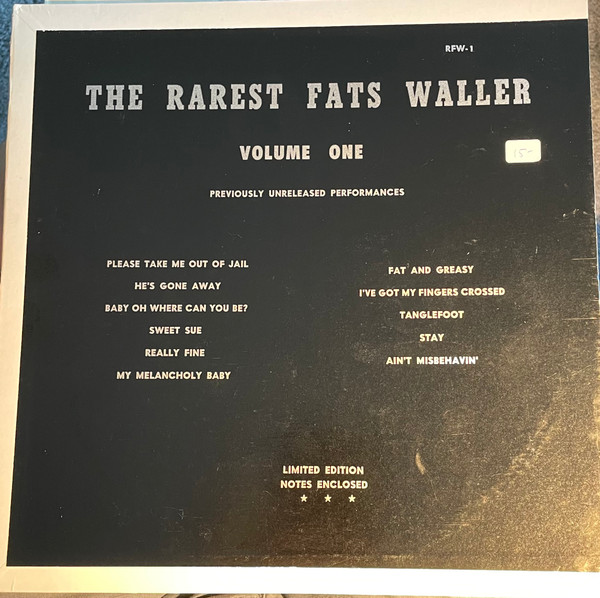 Fats Waller – The Rarest Fats Waller Volume One (Black vinyl ...