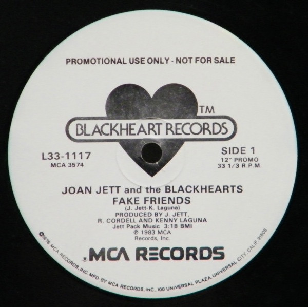 Joan Jett And The Blackhearts Fake Friends / Nitetime 45 Vinyl Record  Single 7