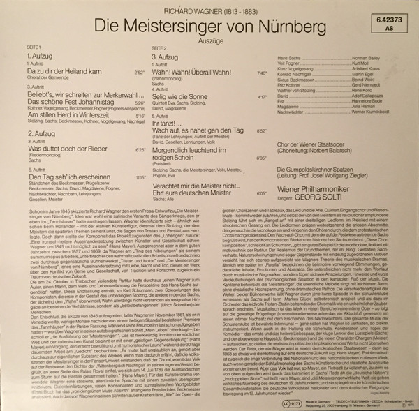 ladda ner album Richard Wagner, Norman Bailey, René Kollo, Hannelore Bode, Julia Hamari, Bernd Weikl, Kurt Moll - Die Meistersinger von Nürnberg Auszüge