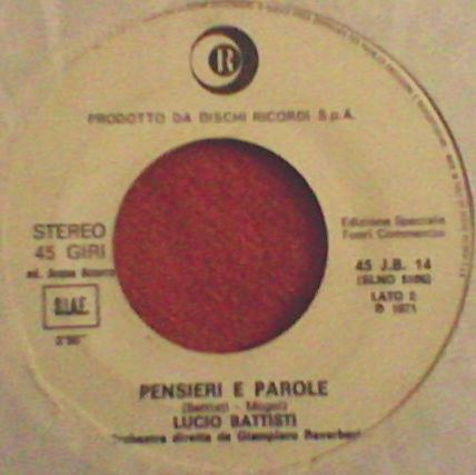 Disco Vinile 45 Giri Lucio Battisti Pensieri E Parole