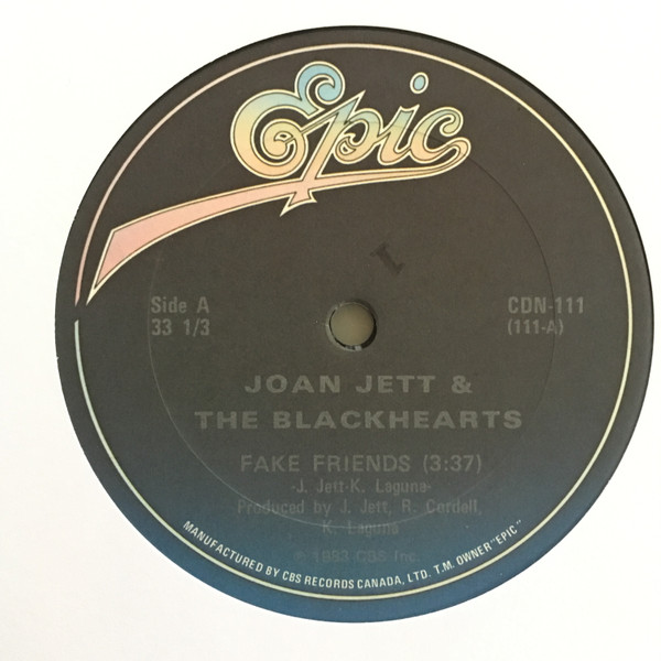 Joan Jett And The Blackhearts Fake Friends / Nitetime 45 Vinyl Record  Single 7