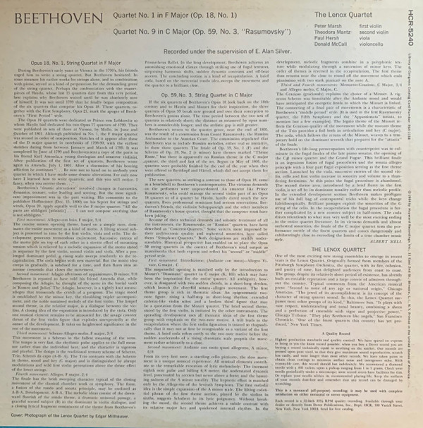 descargar álbum Beethoven, The Lenox Quartet - Quartet No 1 In F Major Op 18 No 1 Quartet No 9 In C Major Op 59 No 3 Rasumovsky