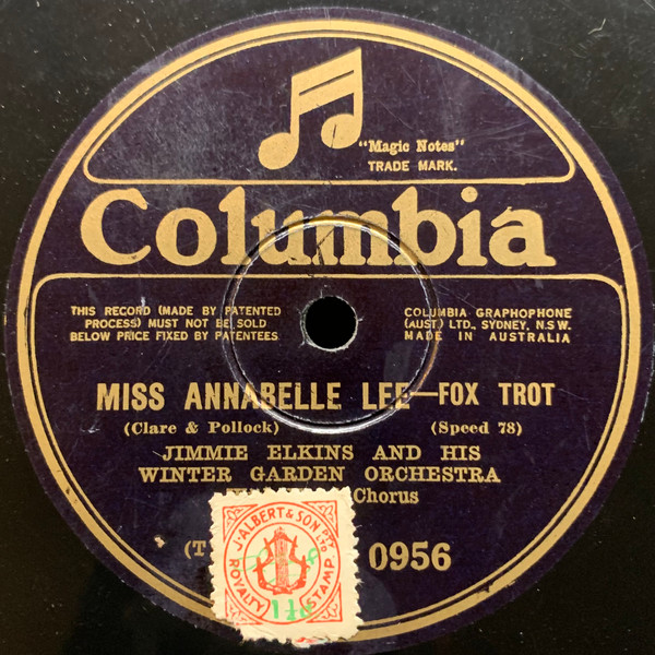 Jimmie Elkins And His Winter Garden Orchestra – Miss Annabelle Lee / That  Saxophone Waltz (1928, Shellac) - Discogs