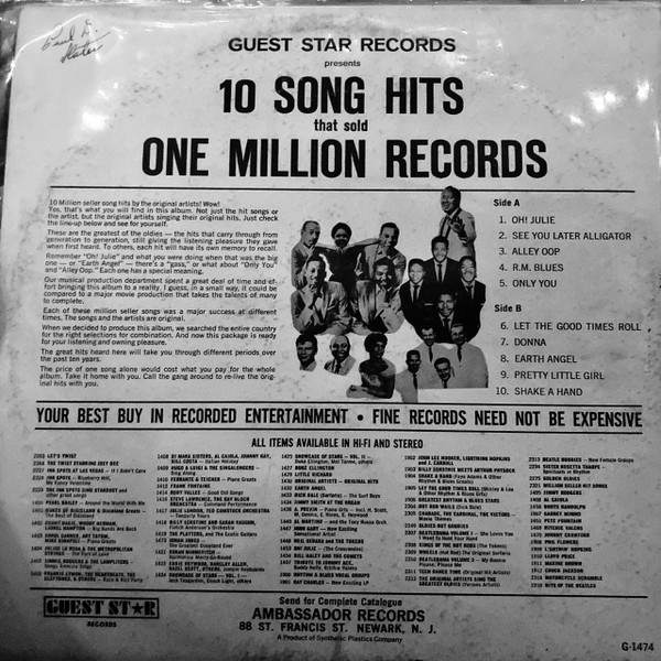 Album herunterladen Various - 10 Song Hits That Sold One Million Records
