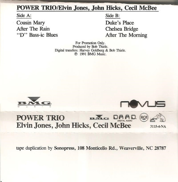 John Hicks, Cecil McBee, Elvin Jones – Power Trio (1991, CD) - Discogs