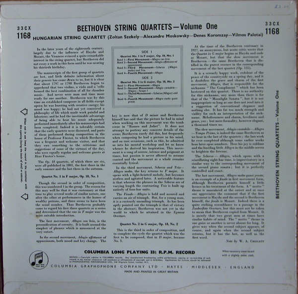 télécharger l'album Hungarian String Quartet, Beethoven - String Quartets Volume One No 1 In F Major Op 18 No 1 No 2 In G Major Op 18 No 2