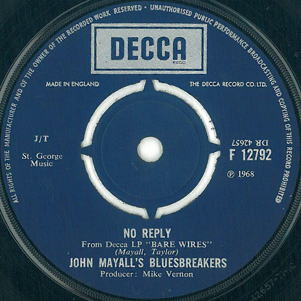 John Mayall's Bluesbreakers – No Reply / She's Too Young (1968