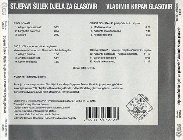 descargar álbum Stjepan Šulek Vladimir Krpan - Djela Za Glasovir