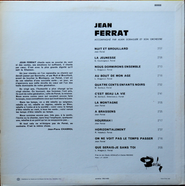 Jean Ferrat - Jean Ferrat Chante En Multiphonie Stéréo | Barclay (B 80008) - 2