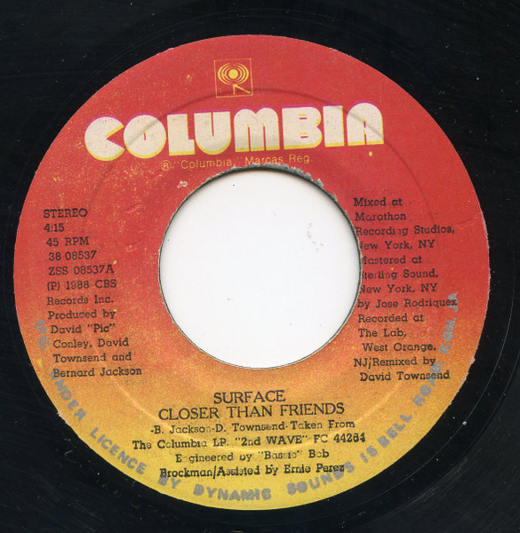 Surface – Closer Than Friends (1988, Vinyl) - Discogs