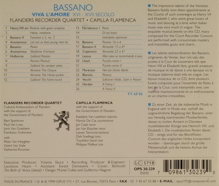 last ned album Flanders Recorder Quartet, Capilla Flamenca - Bassano Vival LAmore XVI XVII Secolo