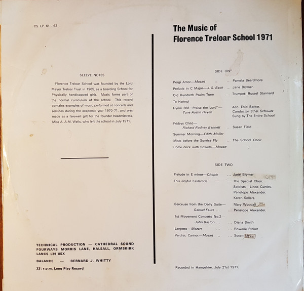 descargar álbum Florence Treloar School - The Music Of Florence Treloar School 1971