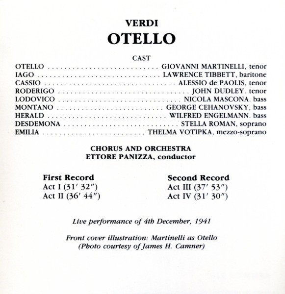 télécharger l'album Verdi Giovanni Martinelli, Lawrence Tibbett, Stella Roman, Ettore Panizza - Otello The Legendary Recording Of 1941