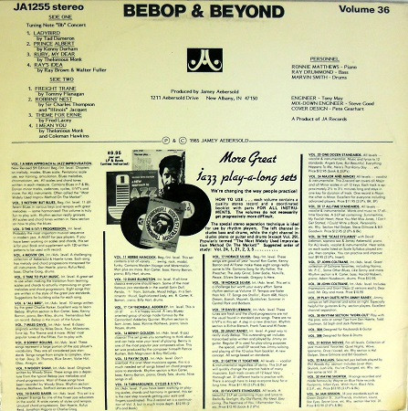 télécharger l'album Jamey Aebersold Ronnie Matthews, Ray Drummond, Marvin Smith - Bebop Beyond Volume 36