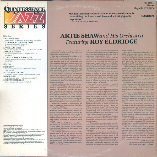 Artie Shaw And His Orchestra - Featuring  Roy Eldridge | Quintessence (QJ-25191) - 2