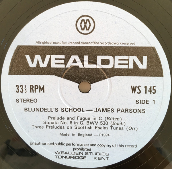 baixar álbum James Parsons - Organ Music From Blundells School