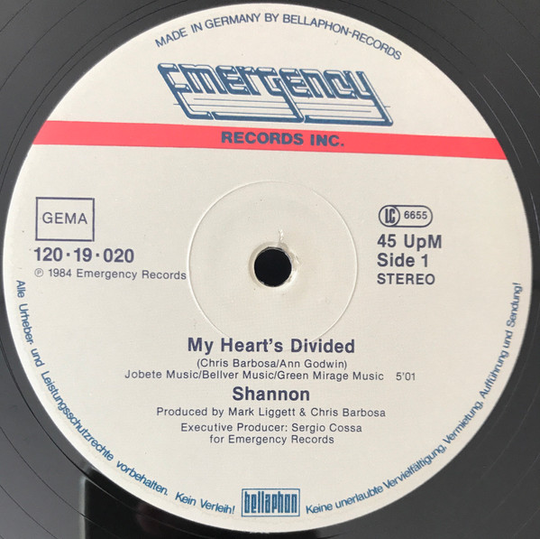 Shannon - My Heart's Divided (Special Remix) | Emergency Records (120·19·020) - 3