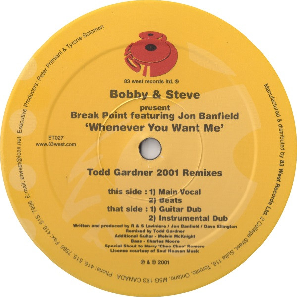 descargar álbum Bobby & Steve Present Break Point Featuring Jon Banfield - Whenever You Want Me Todd Gardner 2001 Remixes