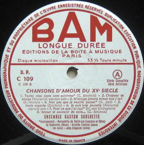 last ned album Ensemble Gaston Soublette - Chansons Damour Du XVe Siecle