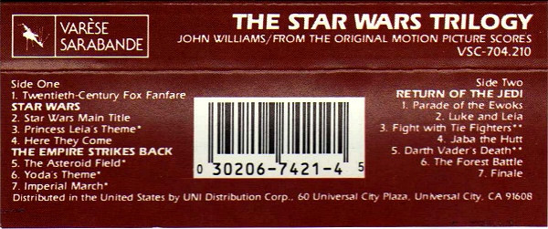 John Williams / Utah Symphony Orchestra Conducted by Varujan Kojian - The Star Wars Trilogy (From The Original Motion Picture Scores) | Varèse Sarabande (VSC-704.210) - 2