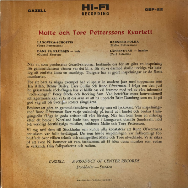 baixar álbum Malte Och Tore Pettersons Kvartett - Långvika Schottis
