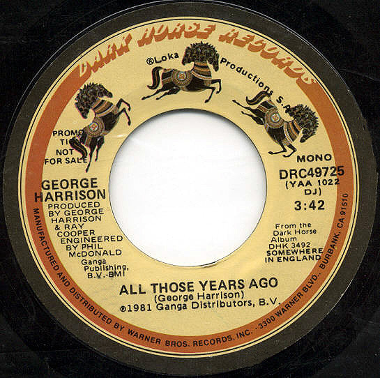 George Harrison – All Those Years Ago (1981, Vinyl) - Discogs