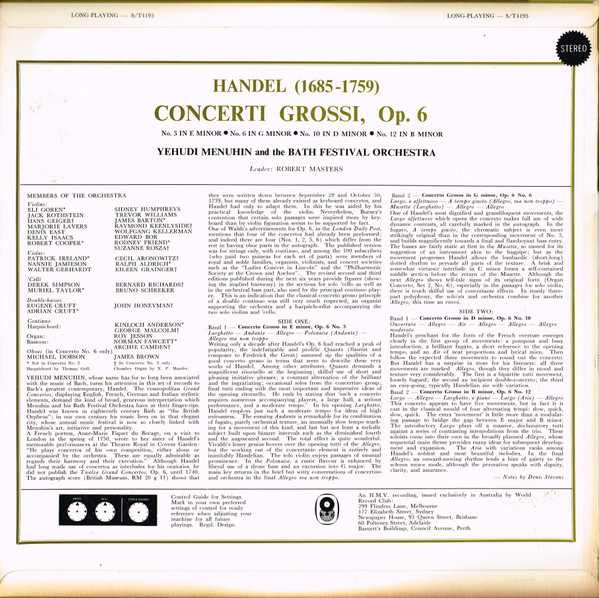 last ned album Handel Yehudi Menuhin And The Bath Festival Orchestra - Concerti Grossi Opus 6