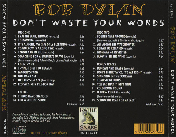 baixar álbum Bob Dylan - Dont Waste Your Words