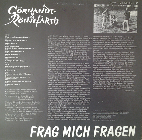 last ned album Görnandt & Rönnefarth - Frag Mich Fragen