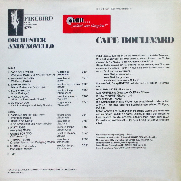 ladda ner album Orchester Andy Novello - Cafe Boulevard